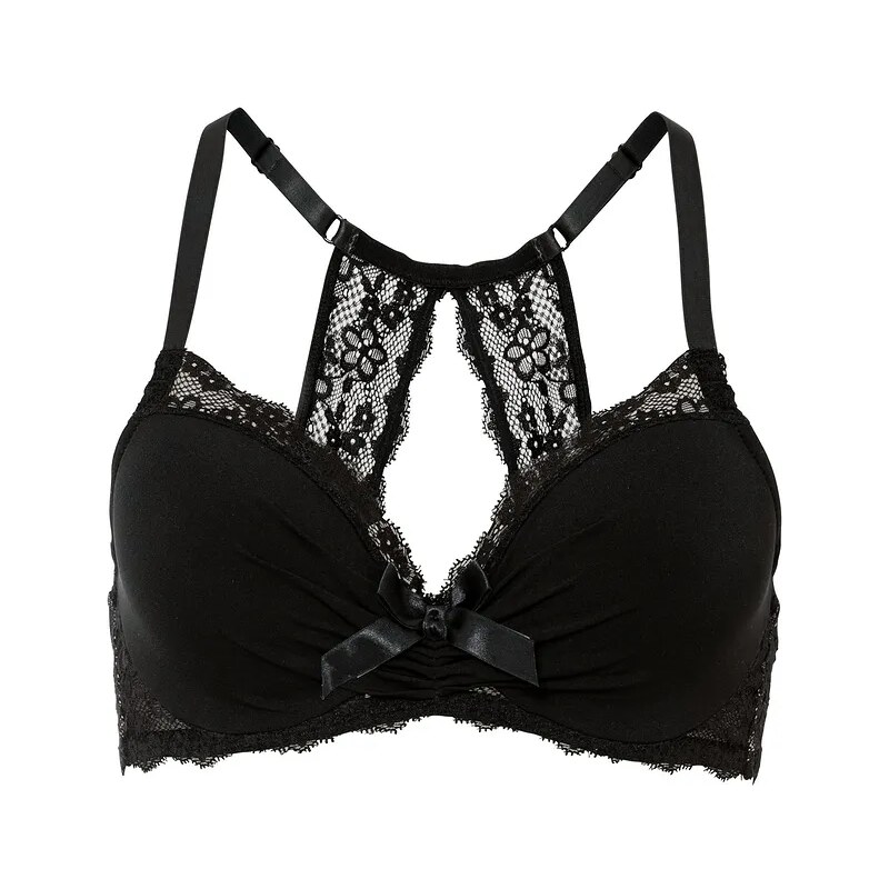 bonprix Vystužená podprsenka z čipky, americké prieramky, farba čierna 44735110