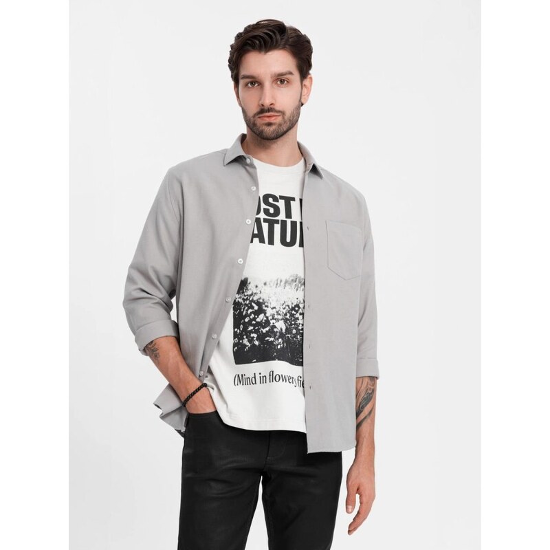 Ombre Clothing Ležérna šedá košeľa s vreckom V1 SHCS-0148 48776266