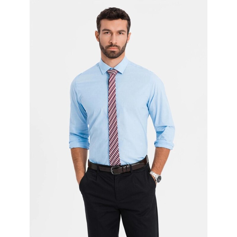 Ombre Clothing Bavlnená jasno modrá košeľa v jednoduchom prevedení V1 48758290