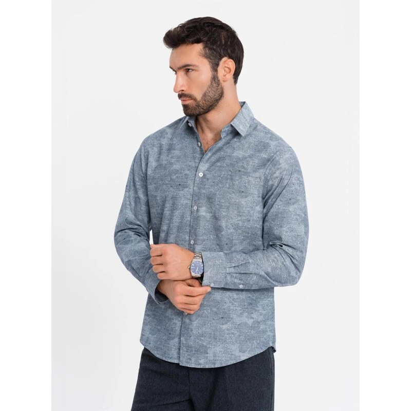 Ombre Clothing Trendy šedá košeľa s potlačou kvetov V3 SHCS-0157 48812497