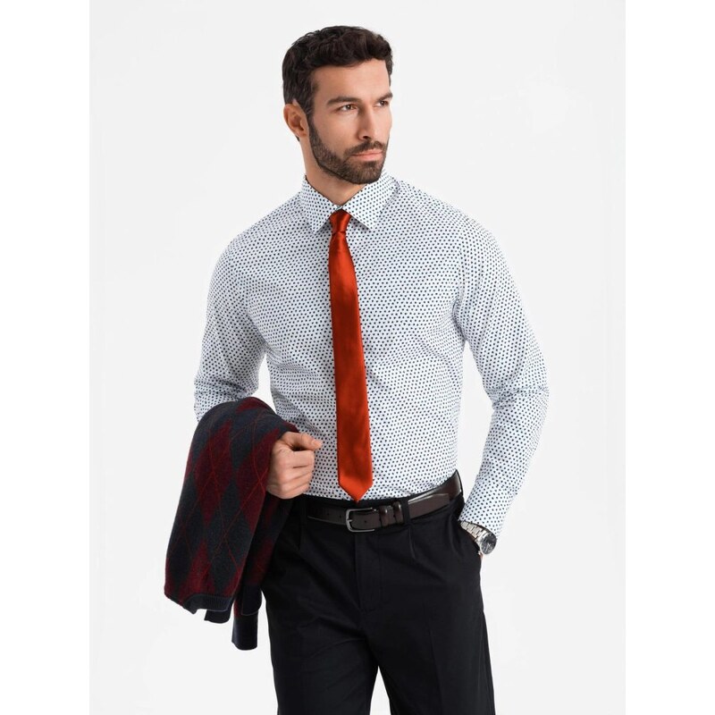 Ombre Clothing Jedinečná biela košeľa s trendy vzorom V2 SHCS-0140 48820179