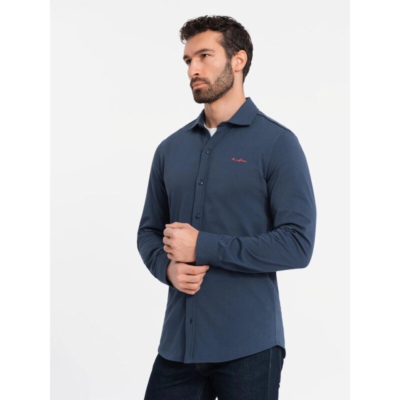 Ombre Clothing Módna modrá košeľa s nášivkou V1 SHCS-0138 49877543