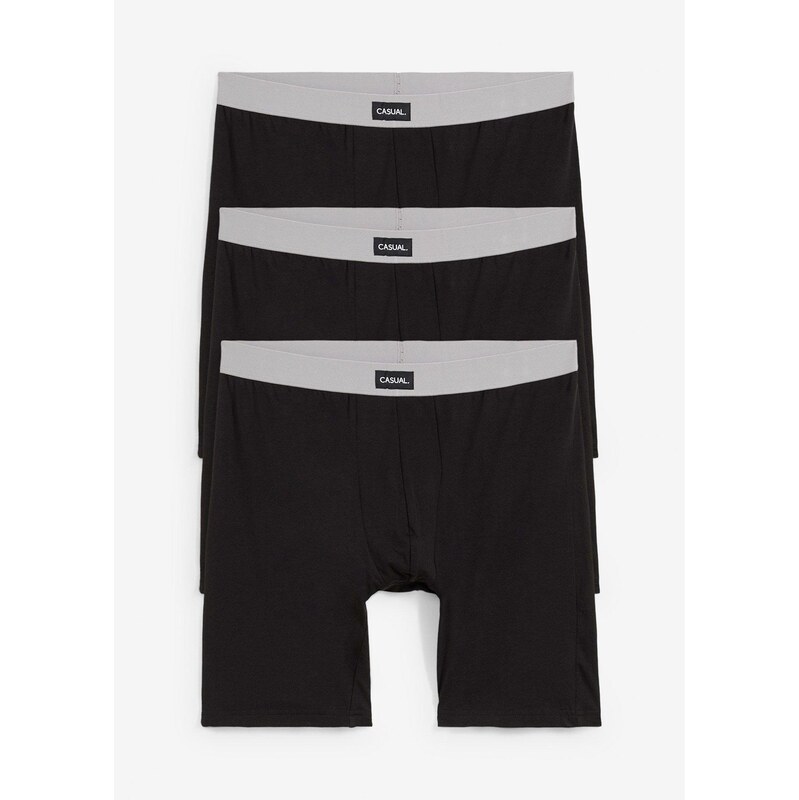 bonprix Dlhé boxerky, široké, s bavlnou (3 ks), farba čierna 61305792