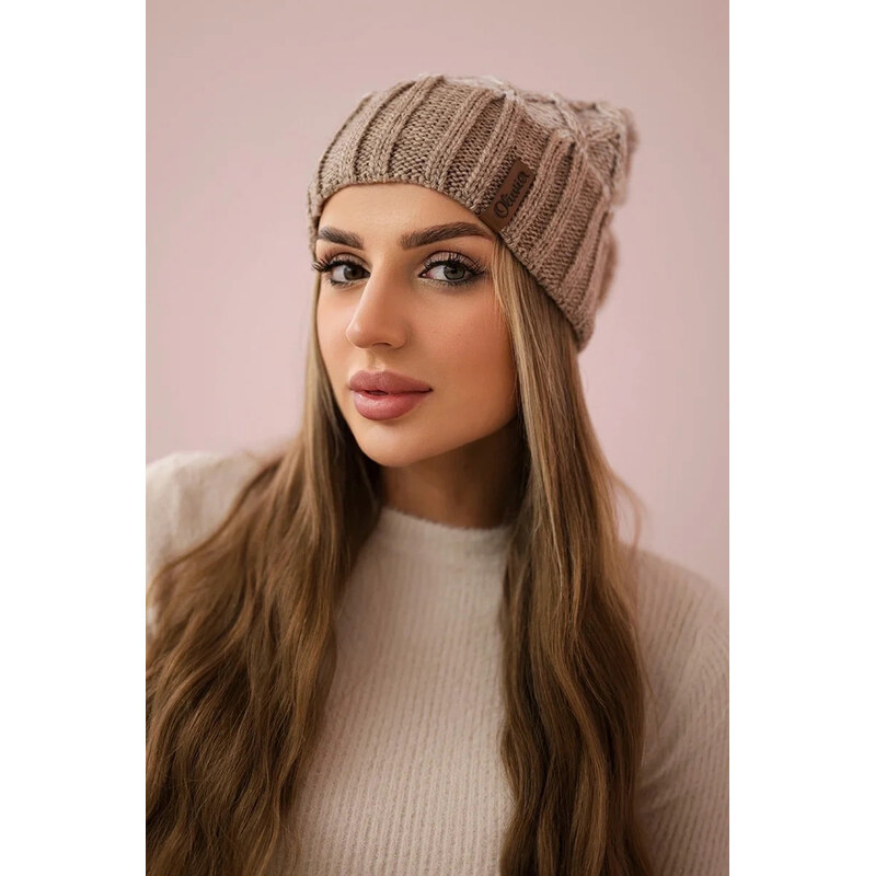 K-Fashion Milano fleecová čiapka K203 ecru melange+dark beige 44560751