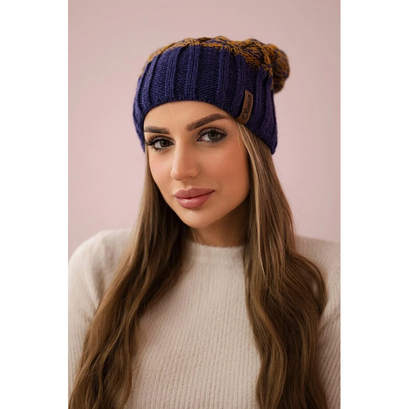 K-Fashion Milano fleecová čiapka K203 horčicová melange+tmavo fialová 44560757