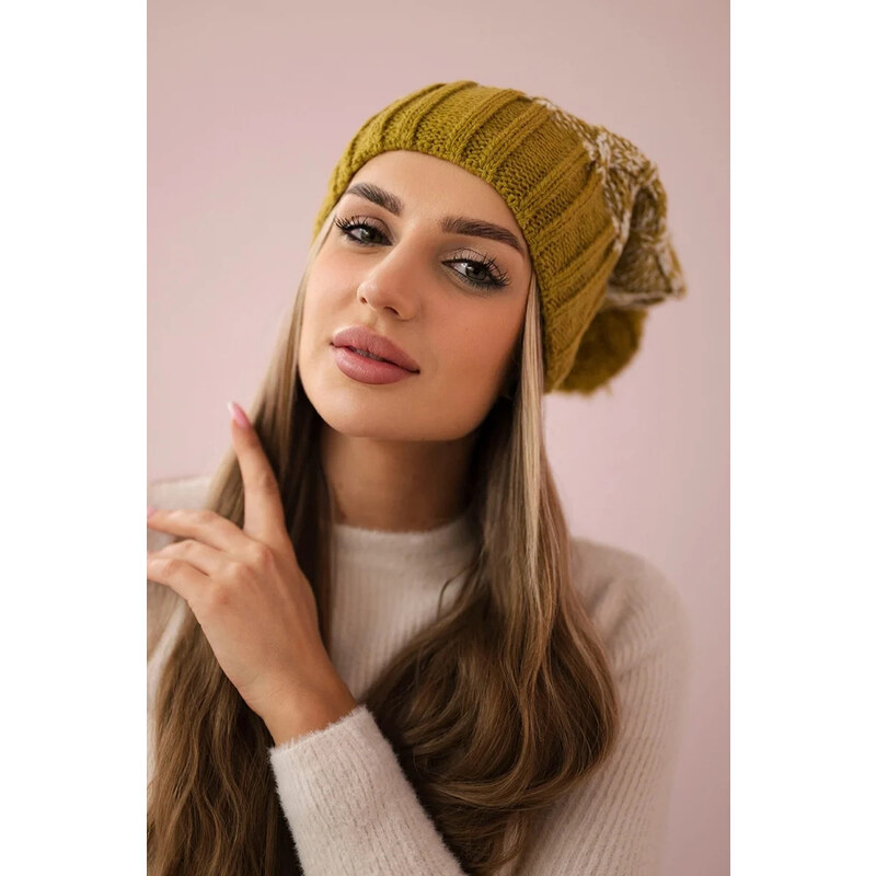 K-Fashion Milano fleecová čiapka K203 ecru melange+kiwi 44560754