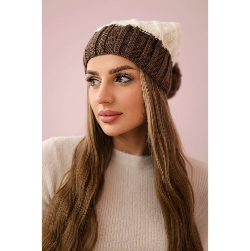 K-Fashion Milano fleecová čiapka K203 ecru+mocca 44560775