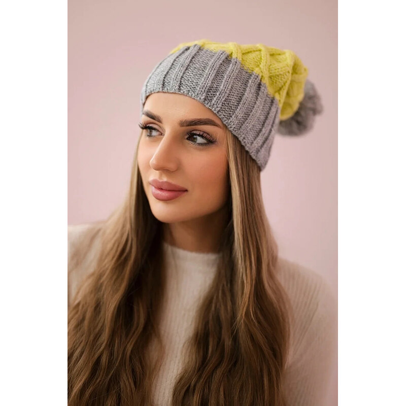 K-Fashion Milano fleecová čiapka K203 žltá+sivá 44560784
