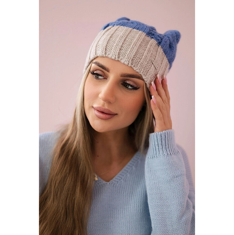 K-Fashion Paris fleecová čiapka K212 modrá+béžová 44560832