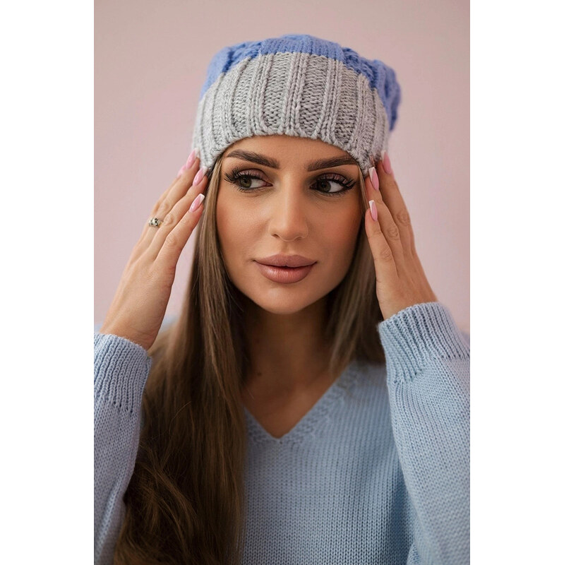 K-Fashion Paris fleecová čiapka K212 modrá+sivá 44560833