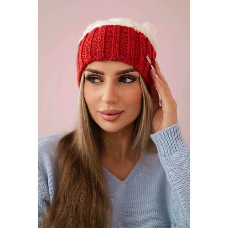 K-Fashion Čiapka Paris fleece K212 ecru+bordeaux 44560836