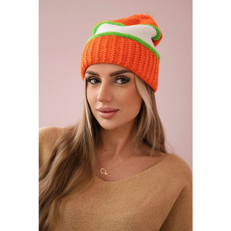 K-Fashion Kinga dámska čiapka K297 oranžová+zelená neón+biela 44561347