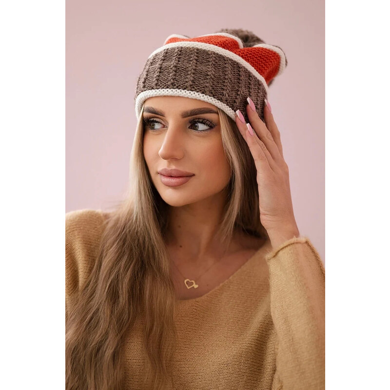 K-Fashion Dámska čiapka Kinga K297 cappuccino+rudy 44561349