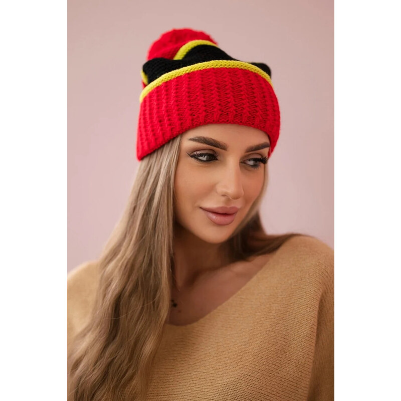 K-Fashion Dámska čiapka Kinga K297 červená+kiwi+čierna 44561340