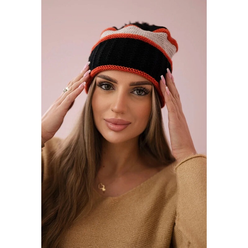 K-Fashion Dámska čiapka Kinga K297 čierna+tmavo ružová+béžová 44561351