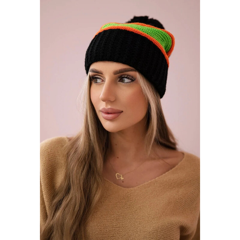 K-Fashion Dámska čiapka Kinga K297 black+orange+green neón 44561352