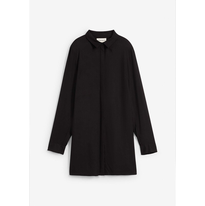 bonprix Dlhá blúzka s rozparkom, z padavej viskózy, farba čierna 61305706