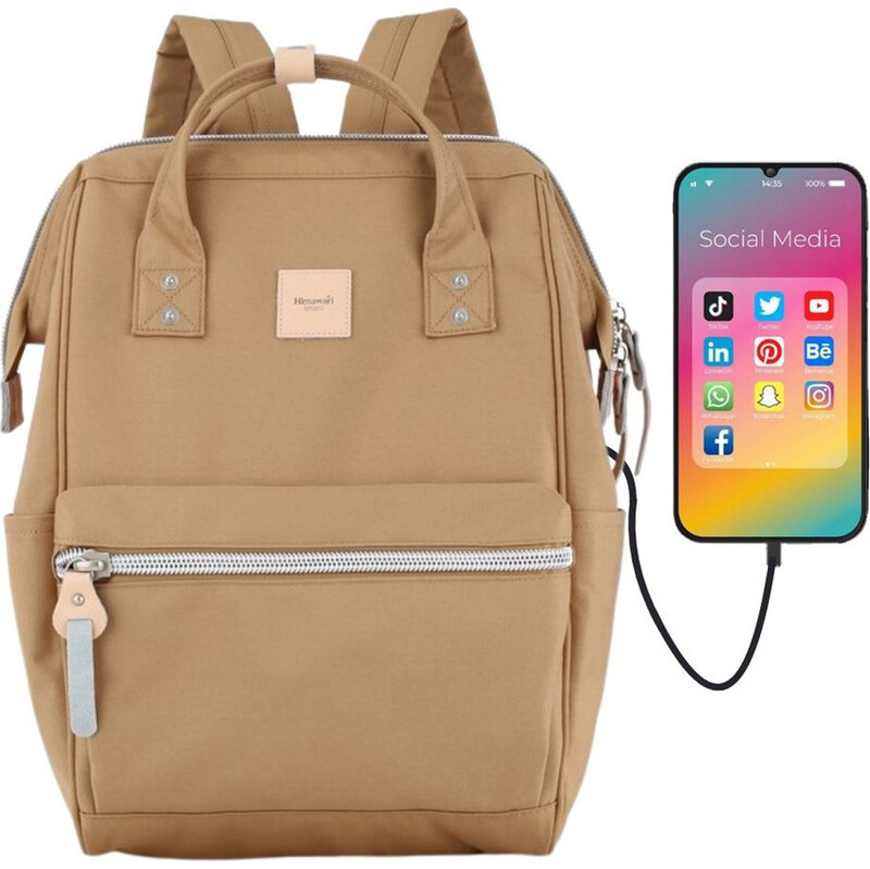 BASIC Himawari Svetlohnedý dámsky batoh s vreckom na notebook a USB 65151243