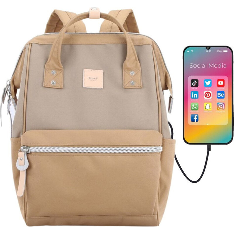 BASIC Himawari Khaki-béžový dámsky batoh s vreckom na notebook a USB 65152060