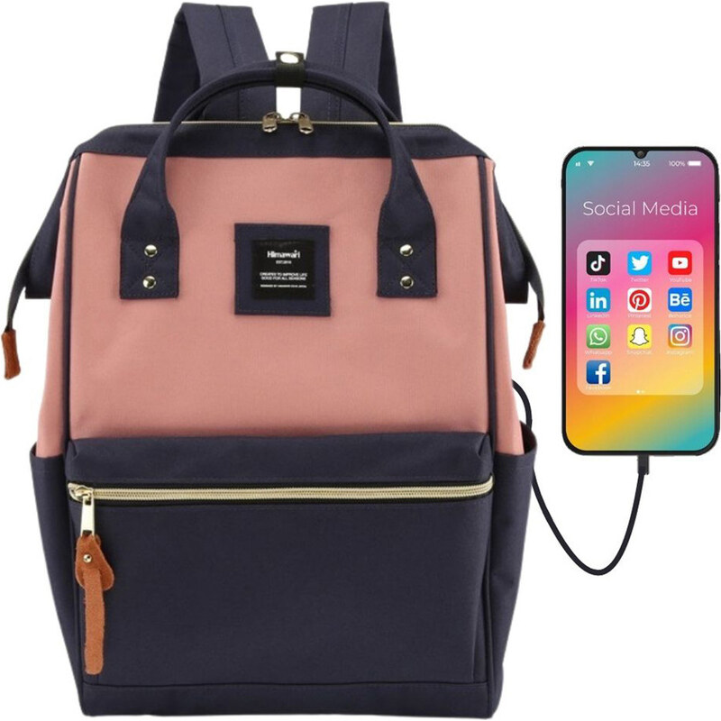 BASIC Himawari Priestranný ružovo-modrý dámsky batoh s USB portom a 67124161