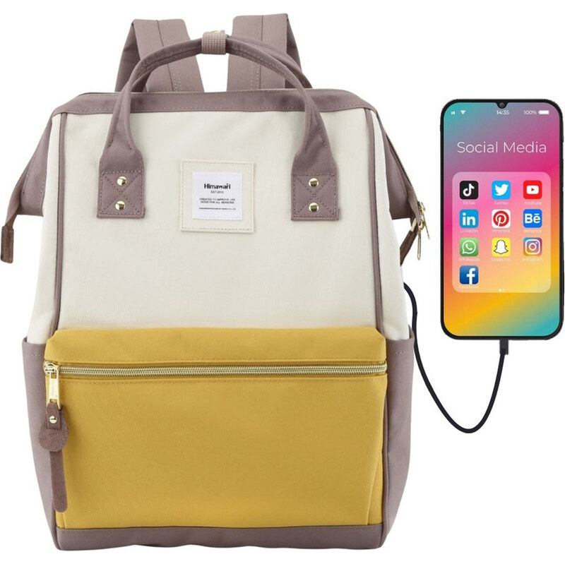 BASIC Priestranný béžovo-žltý dámsky batoh s USB a vreckom na notebook 65151221