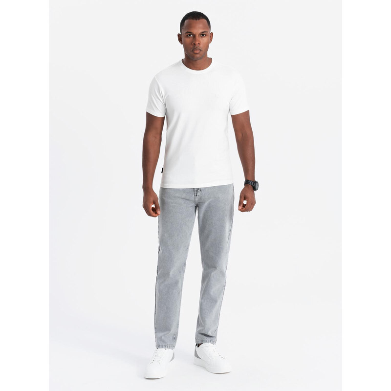 Ombre Mens SLIM FIT T-shirt with round neckline and logo - white 64788254