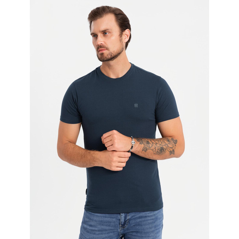 Ombre Mens SLIM FIT T-shirt with round neckline and logo - navy blue 64788256