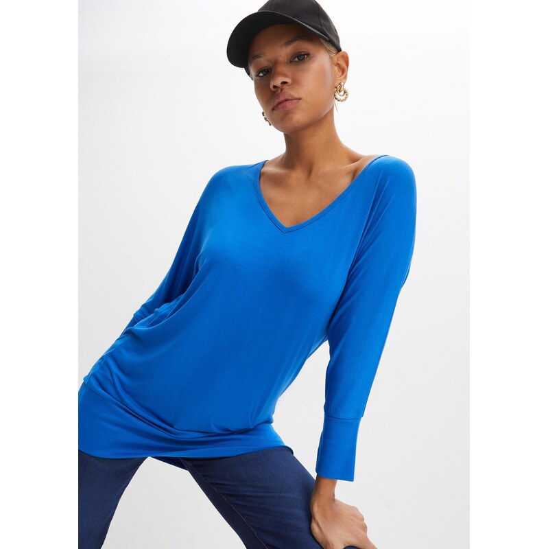 bonprix Tričko, oversize, z padavej viskózy, farba modrá 48958924