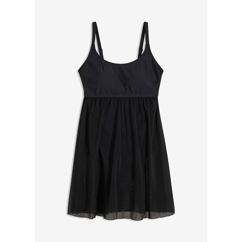 bonprix Plavkové šaty so sieťovinou, farba čierna 44814820