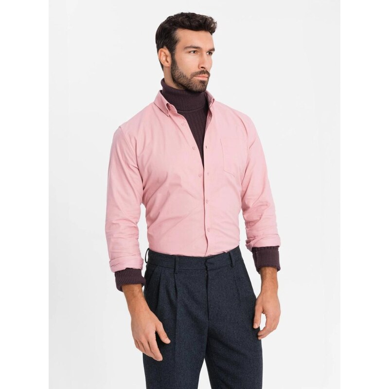 Ombre Clothing Ležérna ružová košeľa s vreckom V3 SHOS-0153 48758294