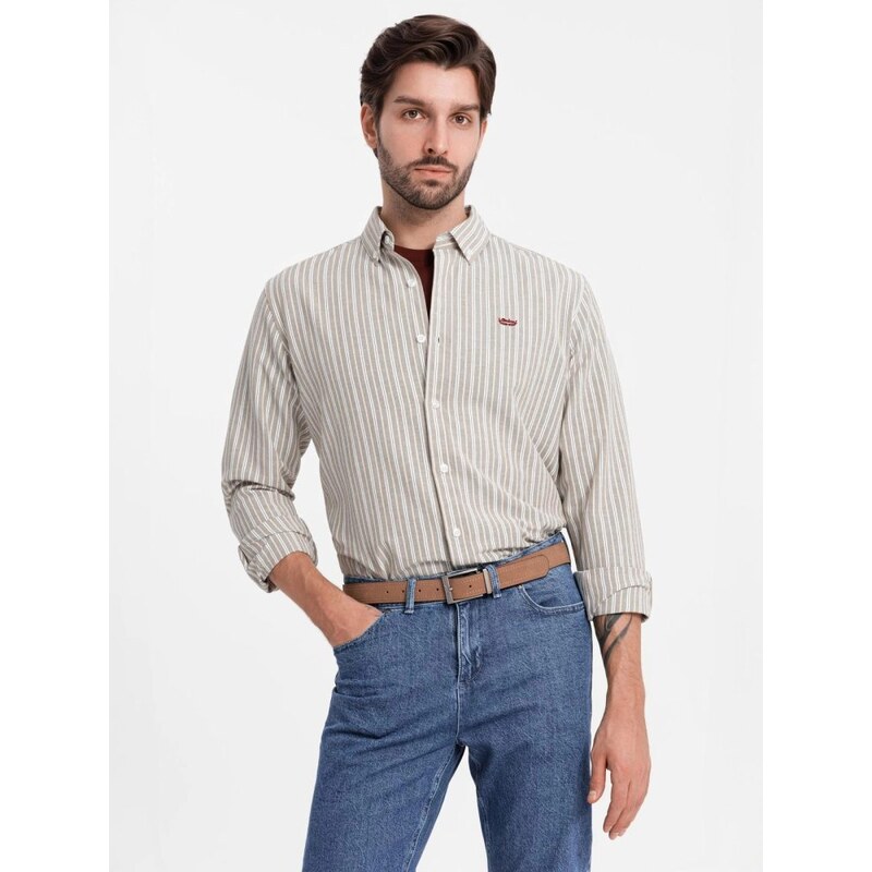 Ombre Clothing Béžová košeľa s jemným vzorom V1 SHOS-0170 57251049