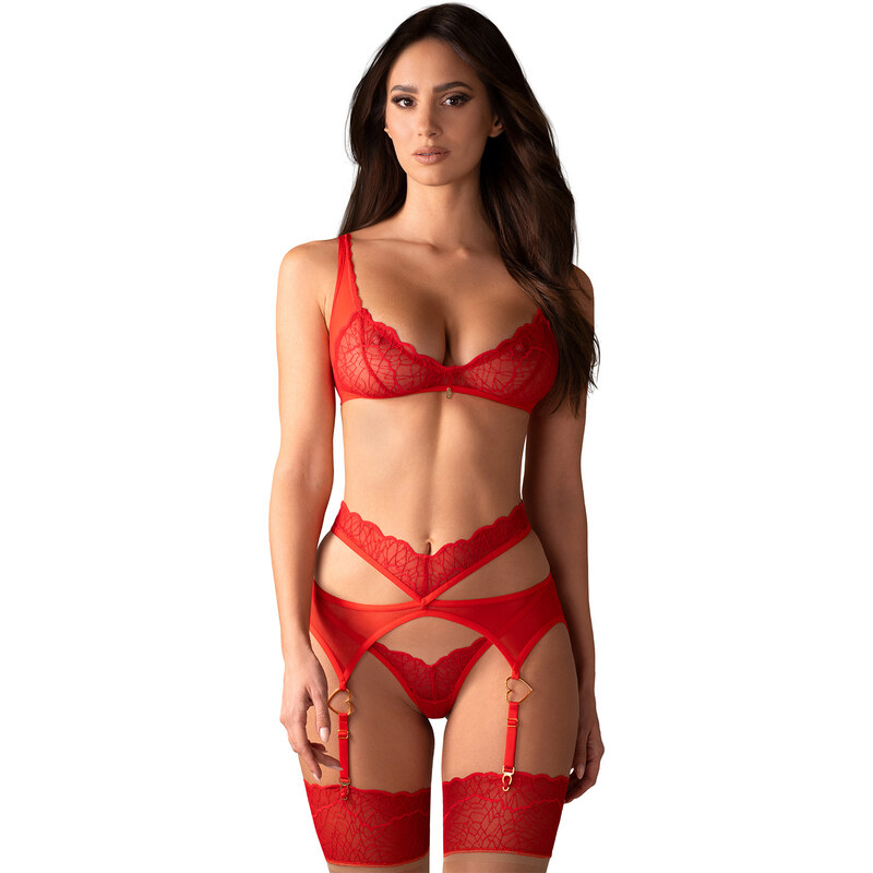 Obsessive Cupide Desir 3-pcs set--podprsenka + tangá + podväzkový pás 62039943