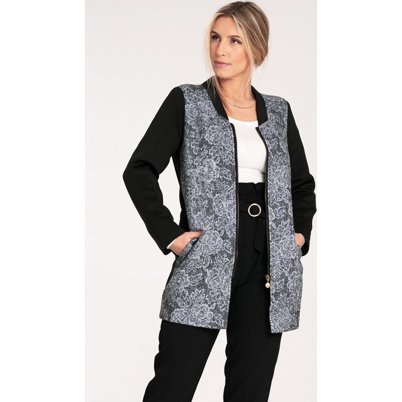 FIGL Čierny dámsky vlnený kabát s golierom M1062 black 66149160