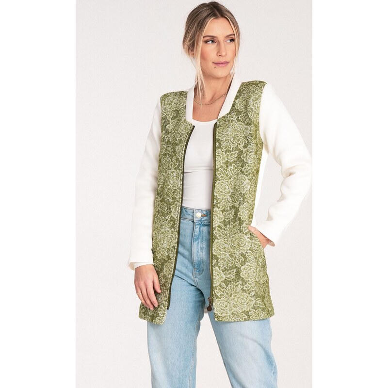 FIGL Bielo-zelený dámsky vlnený kabát s golierom M1062 white 66149161