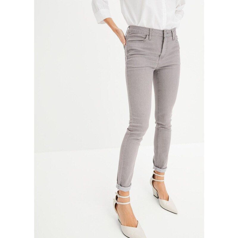 bonprix Skinny džínsy, Mid Waist, super strečové, farba šedá 44741391