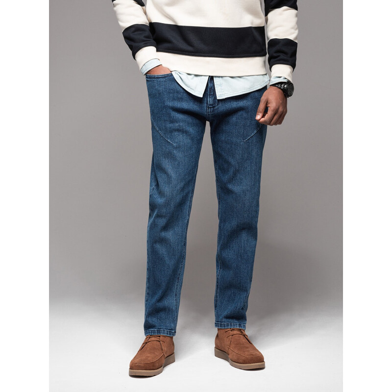 Ombre Mens CARROT FIT denim pants with decorative darts - dark blue 64788275