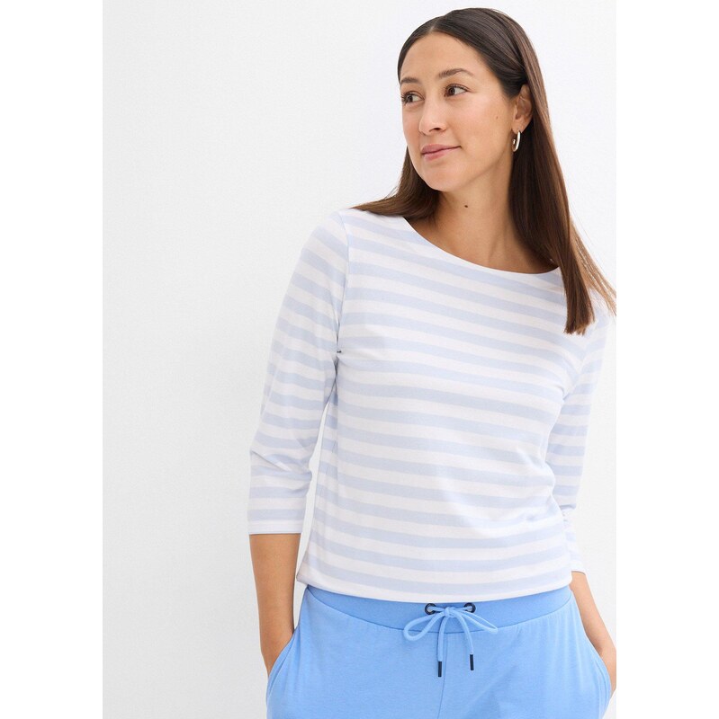 bonprix Tričko, 3/4-rukáv, s lodičkovým výstrihom, farba modrá 61520572