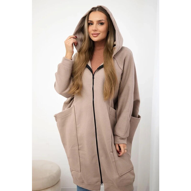 MladaModa Dlhá zateplená oversize mikina so zipsom a dlhými vreckami 36430726