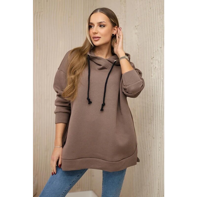 MladaModa Zateplená mikina so zipsom na boku model 9380 farba mocca 36430740