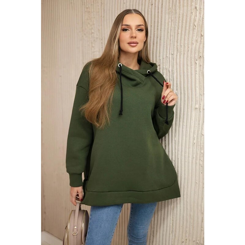 MladaModa Zateplená mikina so zipsom na boku model 9380 farba khaki 36430741