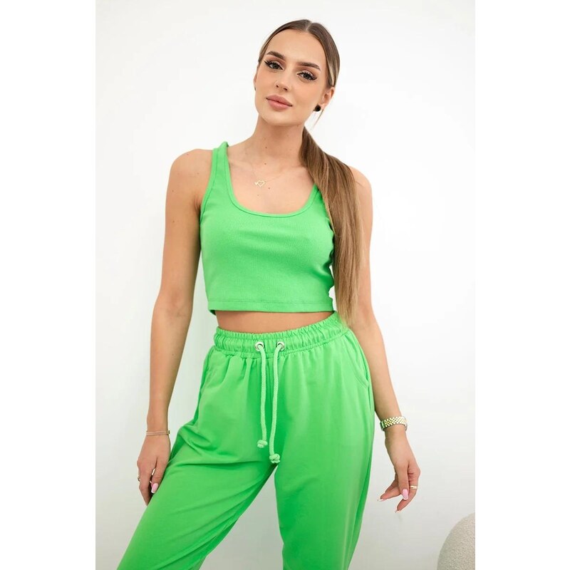 MladaModa Crop-topová tepláková súprava na ramienka model 9334 neónovo 32328310