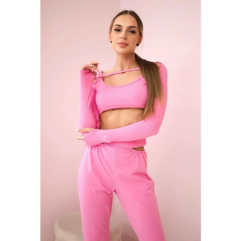 MladaModa Tepláková súprava s crop-topovou blúzkou model 9340 jasná 31177977