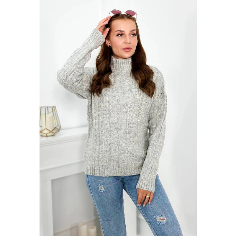 K-Fashion Sveter s rolákom sivý 61559823