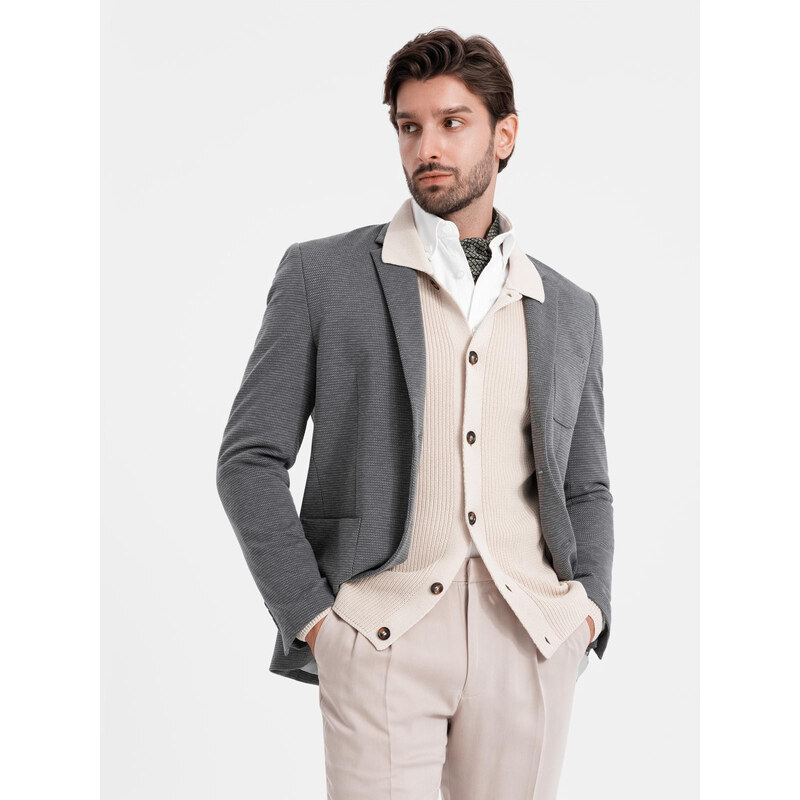 Ombre Elegant fitted mens structured knit blazer- graphite 67385980