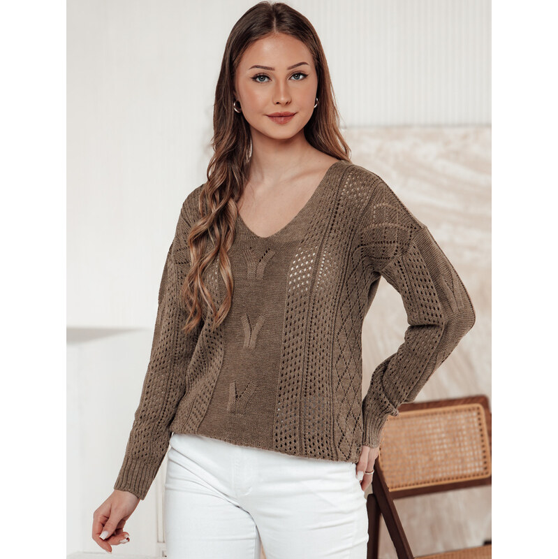 BASIC Hnedý dámsky štýlový sveter LACEONIA MY2404 61575005