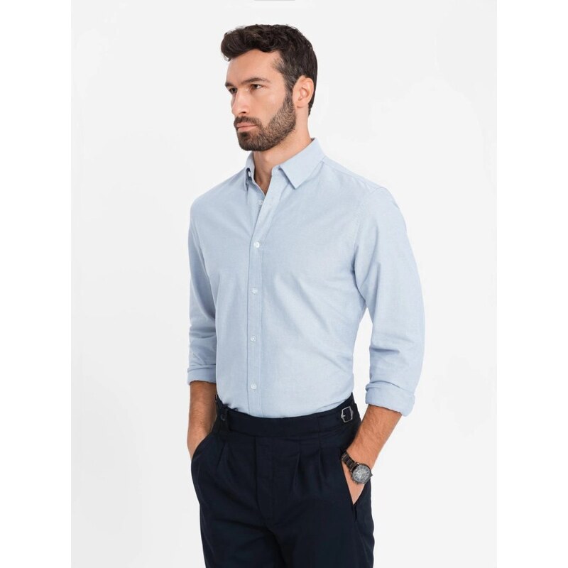 Ombre Clothing Elegantná modrá pánska košeľa V1 SHOS-0172 58148052