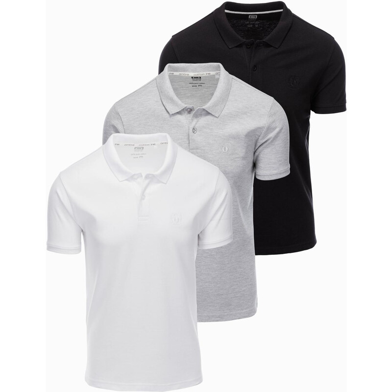 Ombre BASIC mens cotton polo t-shirt set - black/grey melange/white 64788366