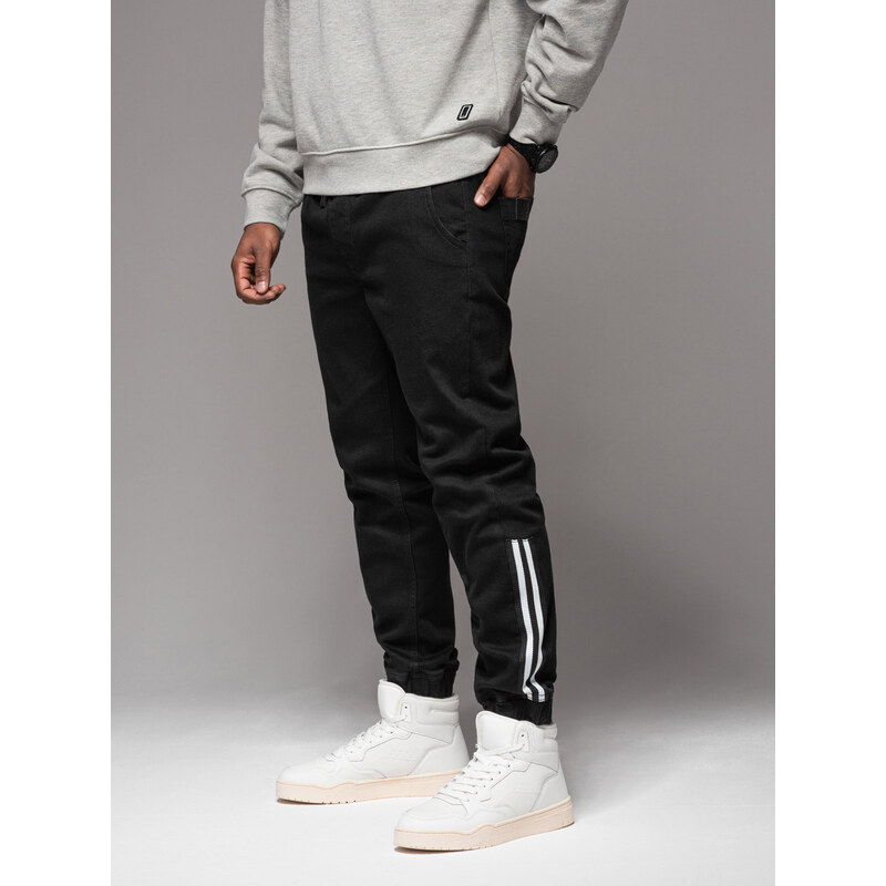 Ombre Mens denim joggers with piping - black 64788373