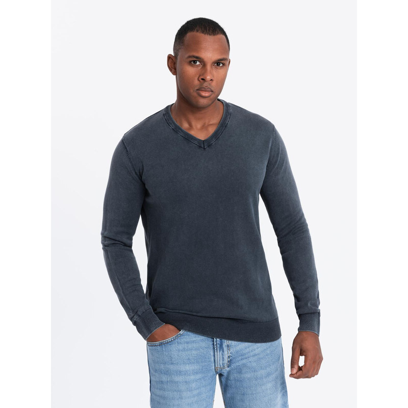 Sveter pre mužov s v-výstrihom Ombre Washed - tmavomodrý 52516540