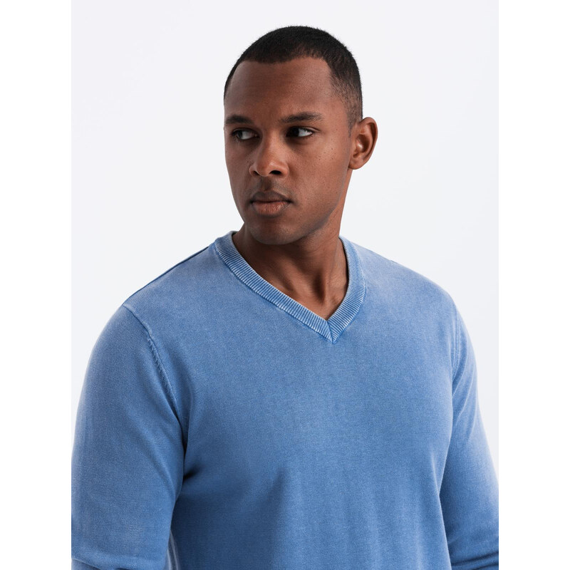 Pánsky sveter Ombre s výstrihom do V - modrý 50543511